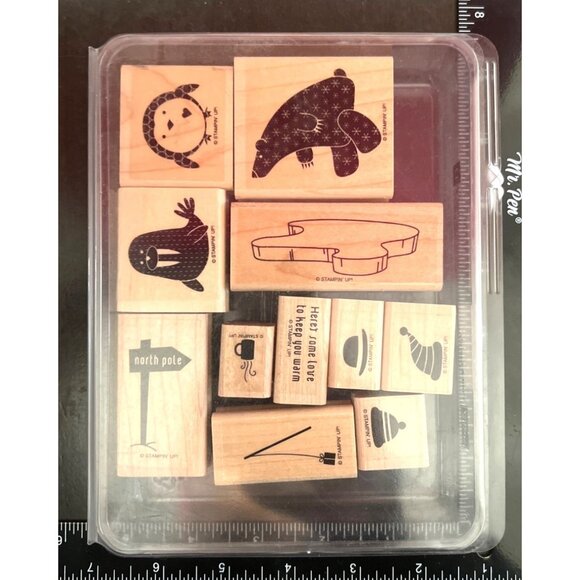 Stampin Up! Cold & Cuddly Wood-Mounted Rubber Stamp Set winter north pole - Picture 1 of 5